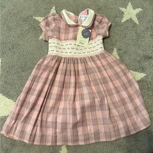Rachel Riley Pink Tartan Smocked Kids Dress